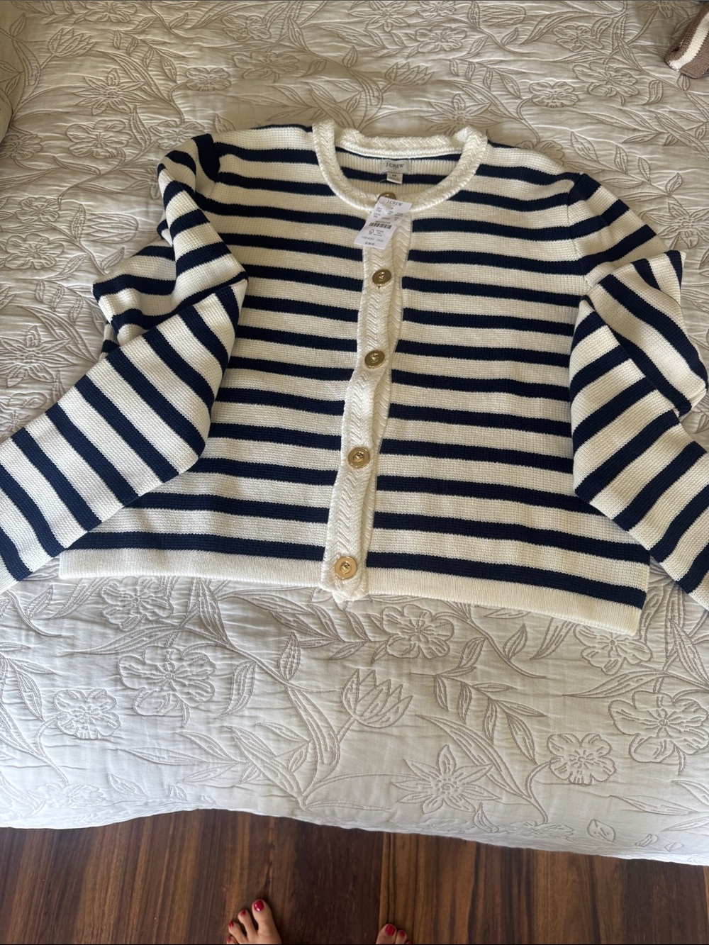 J. Crew Striped Navy & White Woman Cardigan Jacket size M - NWT